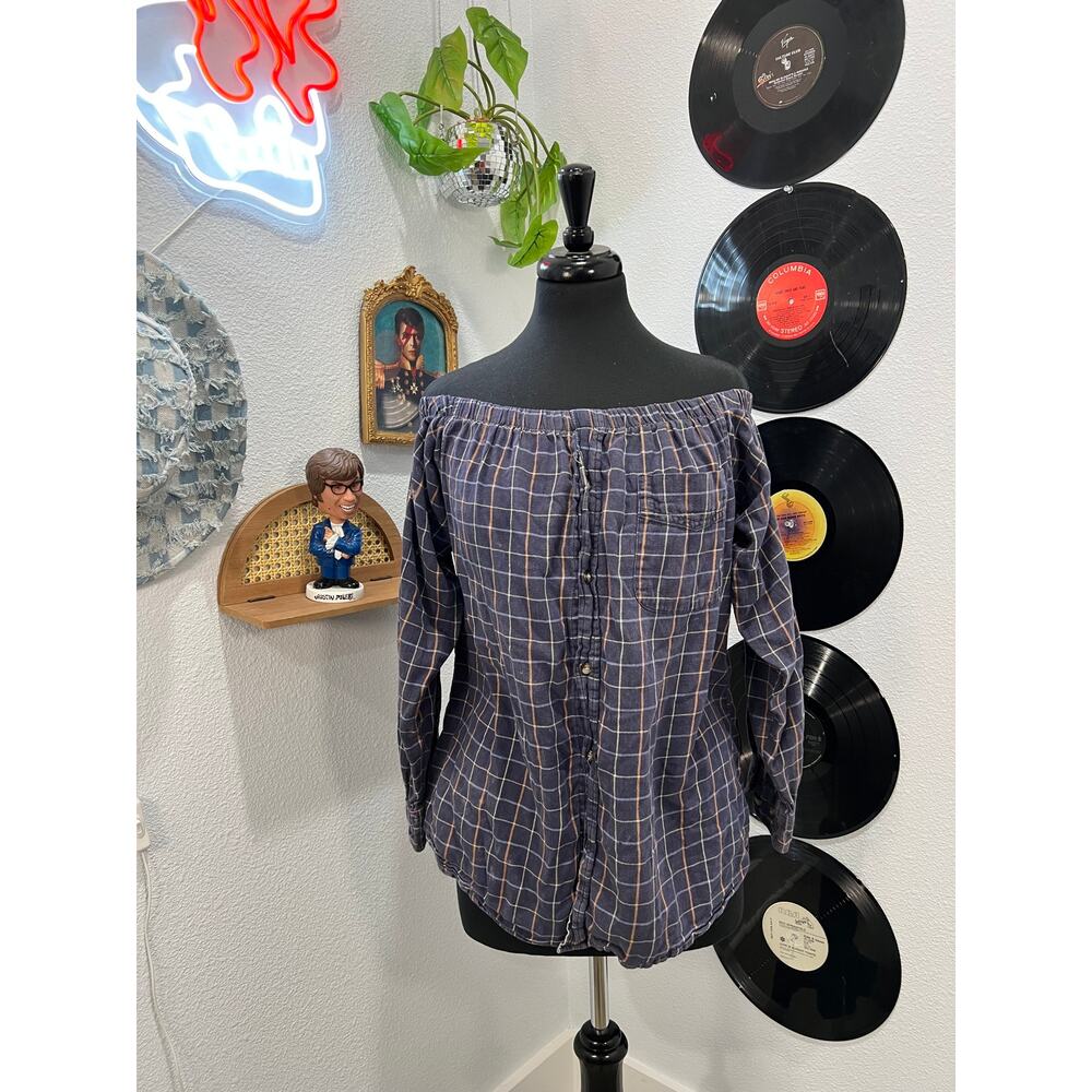 2014 Urban Outfitters Urban Renewal Off-Shoulder Plaid Top